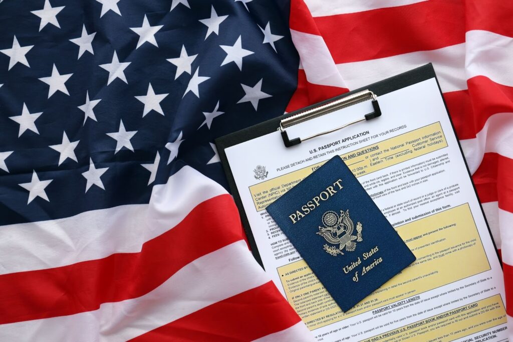 DS-11 U.S. passport application form with U.S. flag and passport